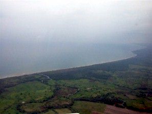 View from Airplane of coastline just outside La Ceiba Honduras