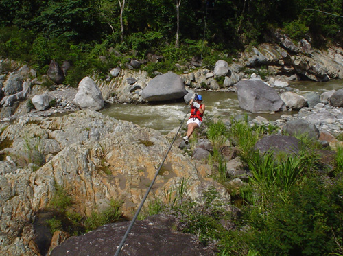 Charlotte on the zip line jungle canopy tour near La Ceiba Honduras